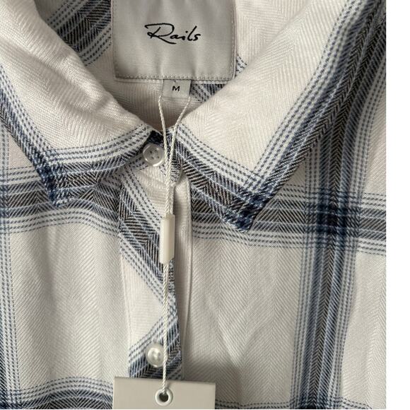 RAILS REVOLVE NWT Hunter Plaid Button Up Top Shirt Long Sleve White Azure Coal M - Picture 4 of 7